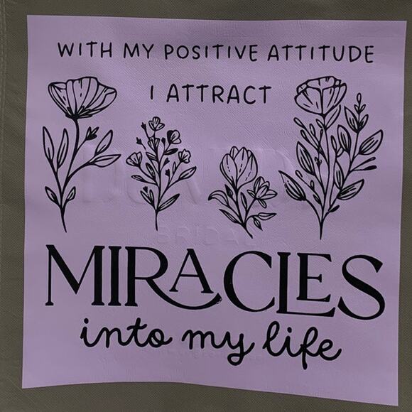 New Upcycled Hand Printed Positive Attitude Attract Miracles Shopper Tote Bag - Picture 2 of 4